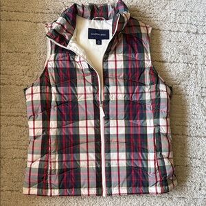 Lands' End Red, Green & White Plaid Puffer Vest NWOT size 14 - 16